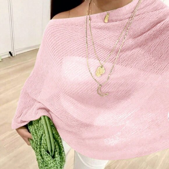 Sweaters - Pink Elegant Women's Oversized Knitted Shawl poncho knit top